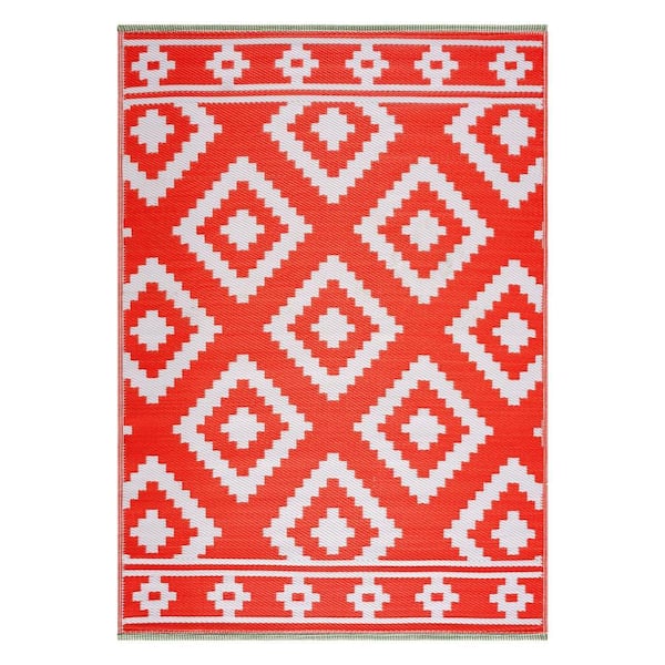 Milan Design Orange and White 5 ft. x 7 ft. Size 100% Eco-friendly Lightweight Plastic Indoor/Outdoor Area Rug