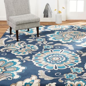 Tremont Lincoln Navy Blue/Grey 9 ft. x 12 ft. Floral Area Rug