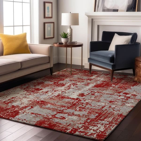 Mayfield Premium Machine Washable Abstract AMF1008 Red 3 ft. x 5 ft. Area Rug
