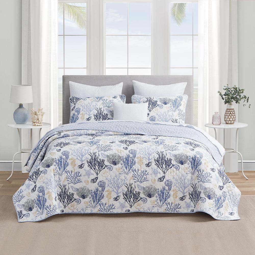 DESIGN STUDIO Key West Blue/Tan 3-Piece Cotton Quilt Set - Full/Queen ...