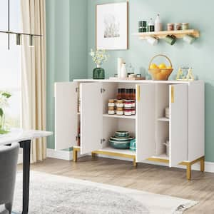 Modern White Particle Board 59 in. Kitchen Sideboard With Storage Cabinet for Living Room Kitchen Dining Room