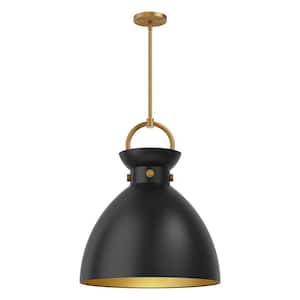 Waldo 18 in. 1 Light 60-Watt Aged Gold/Matte Black Pendant Light