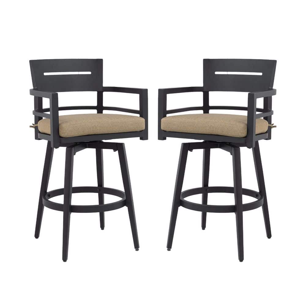Black Aluminum Outdoor Bar Stools with Brown Cushion, 360° Swivel Bar Chairs (2-Pack) price history on PriceWatchPro