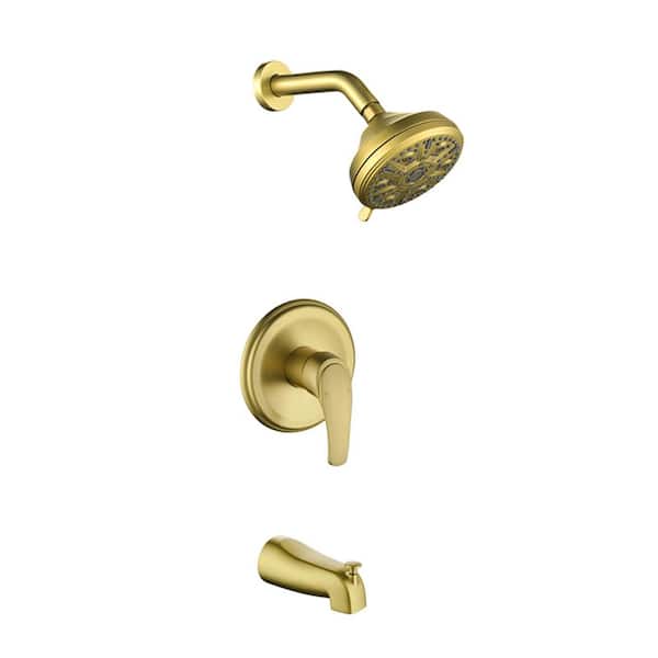 Rain Single Handle 10-Spray Tub Shower Faucet 1.8 GPM with Pressure Balance in Brushed Gold (Valve Included)