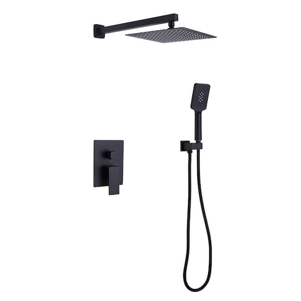FLG Single Handle 3-Spray Shower Faucet 1.8 GPM with Pressure Balance Wall Mounted Shower System with Valve in. Matte Black