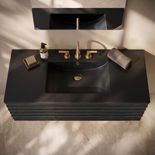 48 in. W x 5.5 in. D Ceramic Vanity Top in Matte Black with 3 Holes