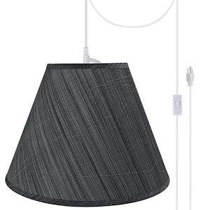 2-Light White Plug-in Swag Pendant with Grey and Black Hardback Empire Fabric Shade