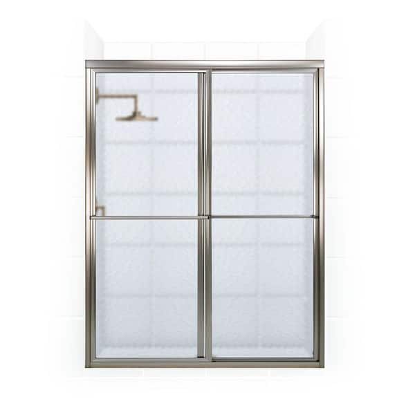 Newport 58 in. to 59.625 in. x 70 in. Framed Sliding Shower Door with Towel Bar in Brushed Nickel and Aquatex Glass