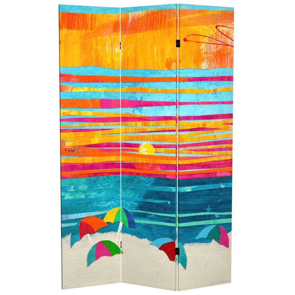 RED LANTERN Printed Canvas 71 in. Sunlit Tides 3-Panel Room