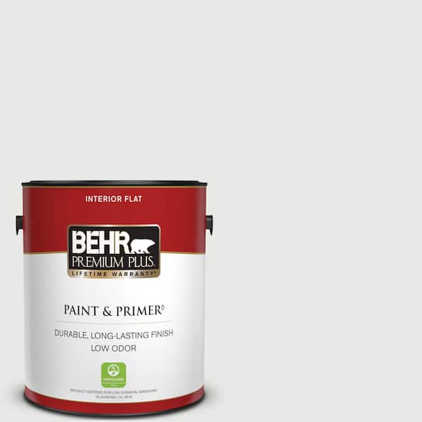 BEHR PREMIUM PLUS 1 gal. #750E-1 Steam White Flat Low Odor Interior Paint & Primer