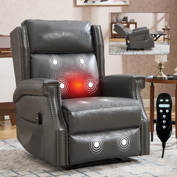 aisword Grey High-End Leather Manual Recliner Chair with Massage