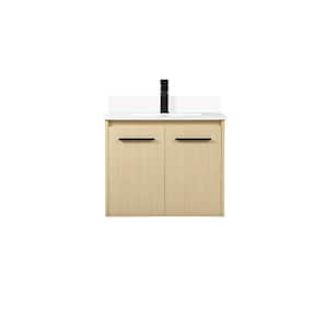 24 in. W Single Bath Vanity in Maple with Engineered Stone Vanity Top in Ivory with White Basin with Backsplash