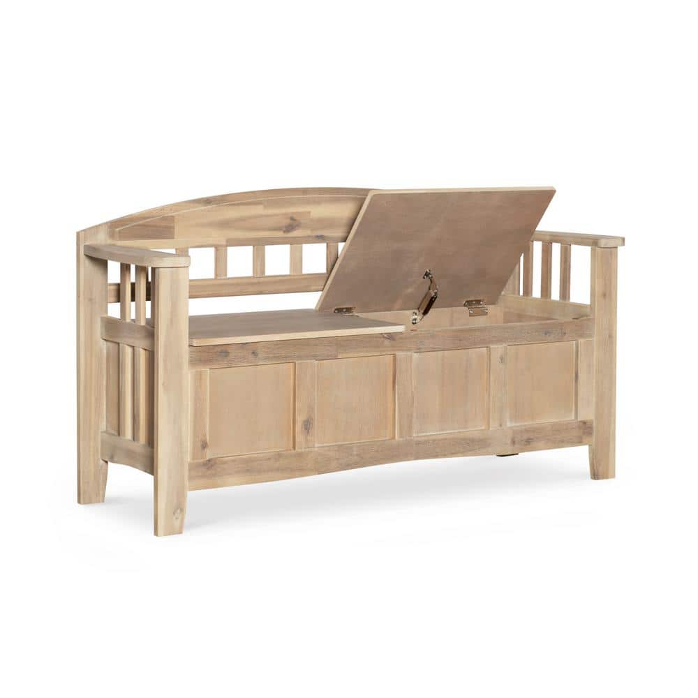 Rustic Iris 52" Natural Wash Wood Storage Bench with Split Seat