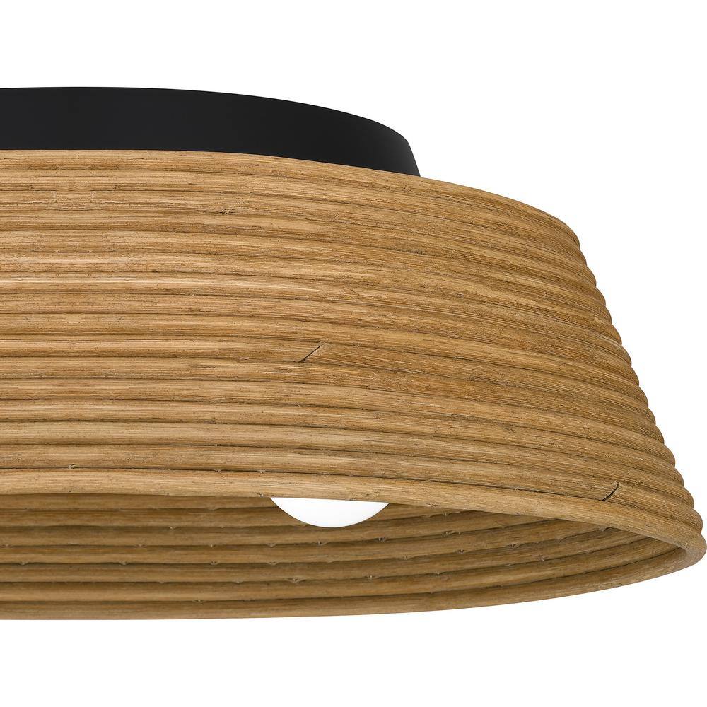 Zahara Matte Black and Bamboo 18.25" Flush Mount Light