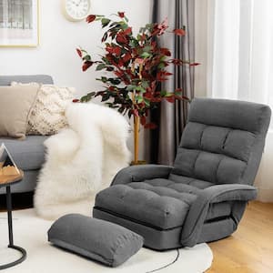 21.5 in. Width Grey Cotton Folding Lazy Sofa Floor Massage Chair Sofa Lounger Bed W/Armrests Pillow