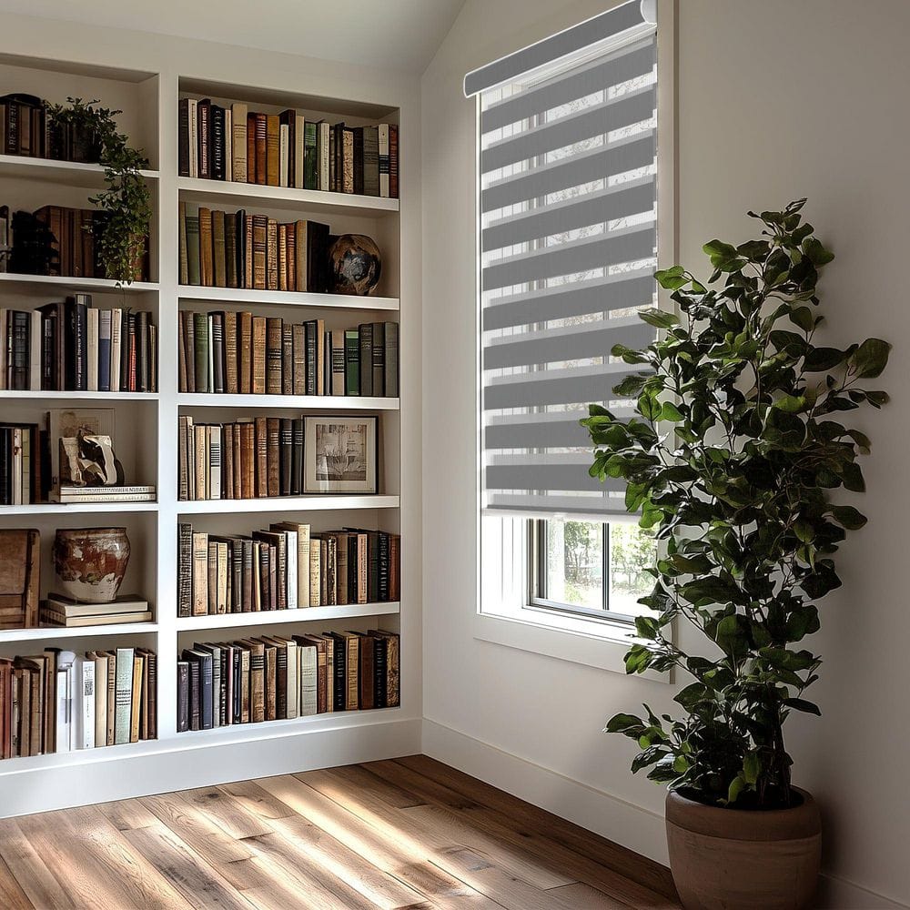 Gray Cordless Light Filtering Zebra Roller Shade 20" x 72"