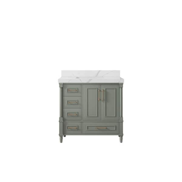 Willow Collections Hudson 36 in. W x 22 in. D x 36 in. H Single Sink Bath Vanity Center in Evergreen with 2 in. Calacatta Laza Qt. Top