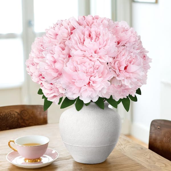 LIVING LUXURY 17 in. Light Pink Artificial Lush Hybrid Peony