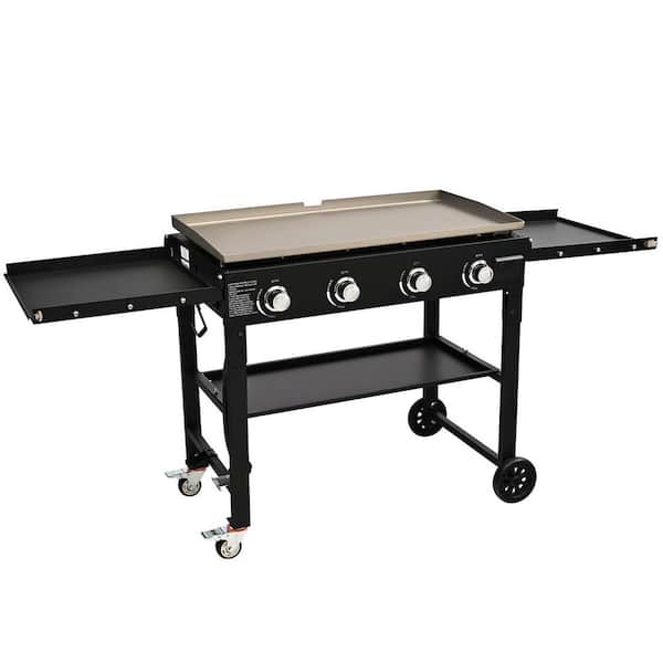 SVOPES 36 in. Flat Top Gas Grill on Cart 4-Burner Outdoor Cooking Station Manual Steel, Storage Rack Rust Resistant, propane