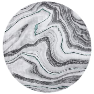 Craft Gray/Green 7 ft. x 7 ft. Round Marbled Abstract Area Rug