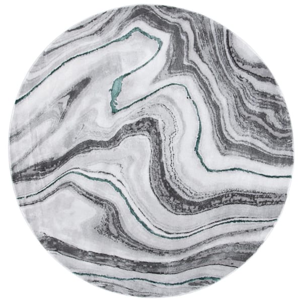 SAFAVIEH Craft Gray/Green 7 ft. x 7 ft. Round Marbled Abstract Area Rug