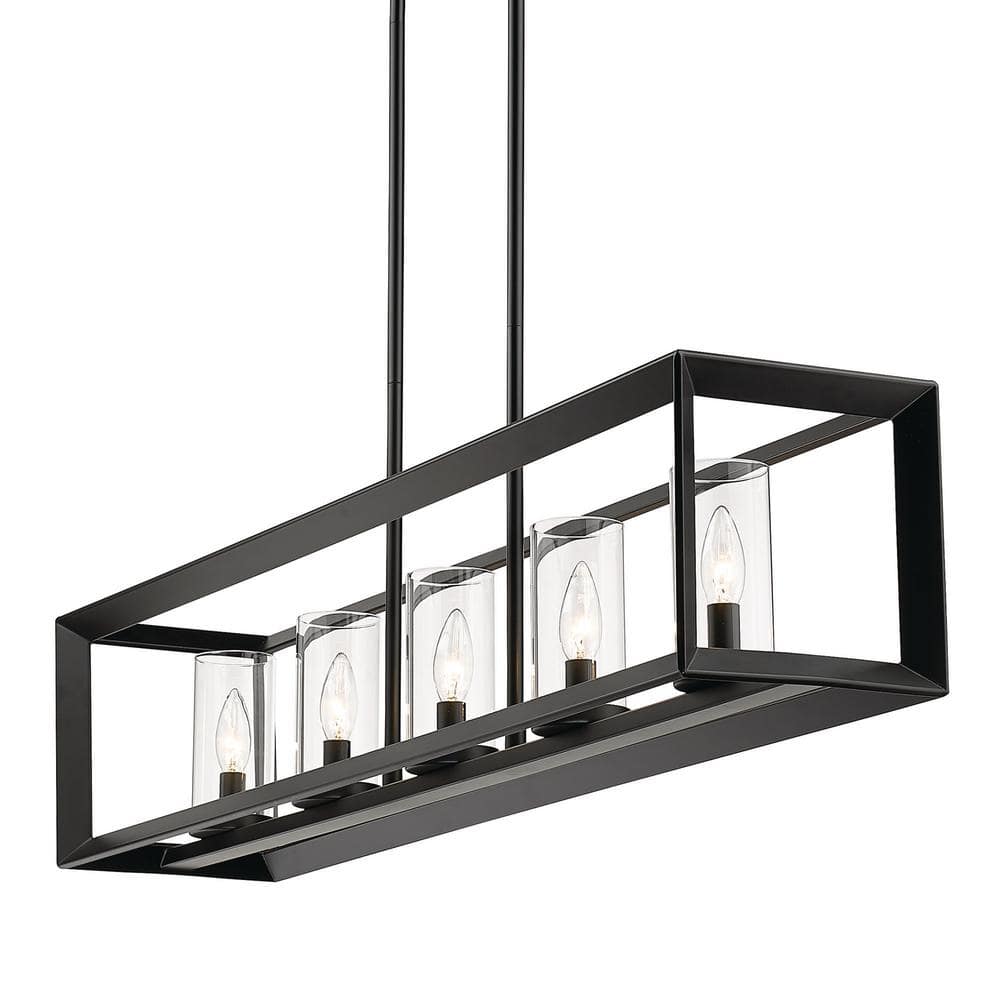 Smyth Contemporary 5-Light Linear Pendant in Matte Black with Clear Glass