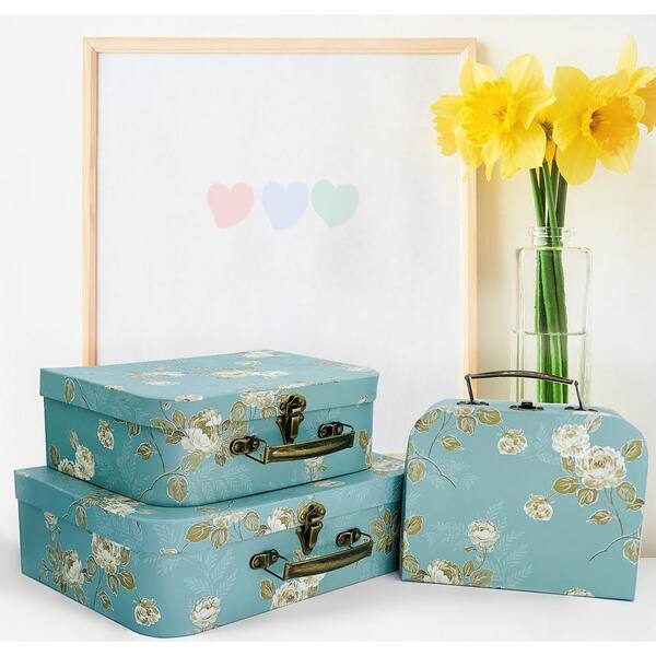 Afoxsos Acid Blue Flowers Decorative Boxes with Lid 3-Pack