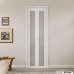 24 in. x 80 in. 1-Lite Frosted Glass Solid Core MDF White Finished Closet Bifold Door with Hardware