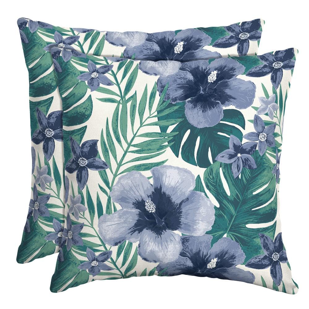 Salome Tropical Blue and Green Outdoor Throw Pillow Set, 16 x 16