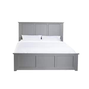 Madison Grey Queen Solid Wood Frame Low Profile Platform Bed with Matching Footboard and USB Device Charger
