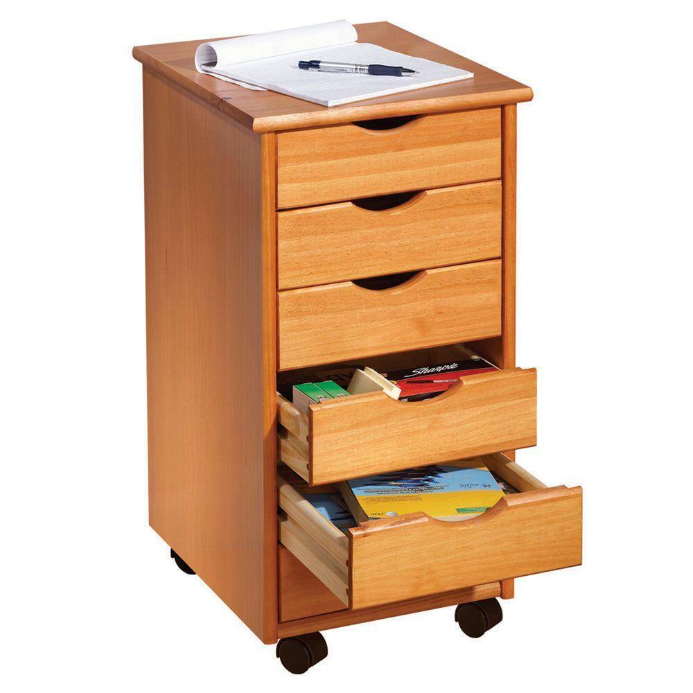 Compact Wooden Sewing Cart with 6 Drawers and Rolling Wheels, Tan Brown