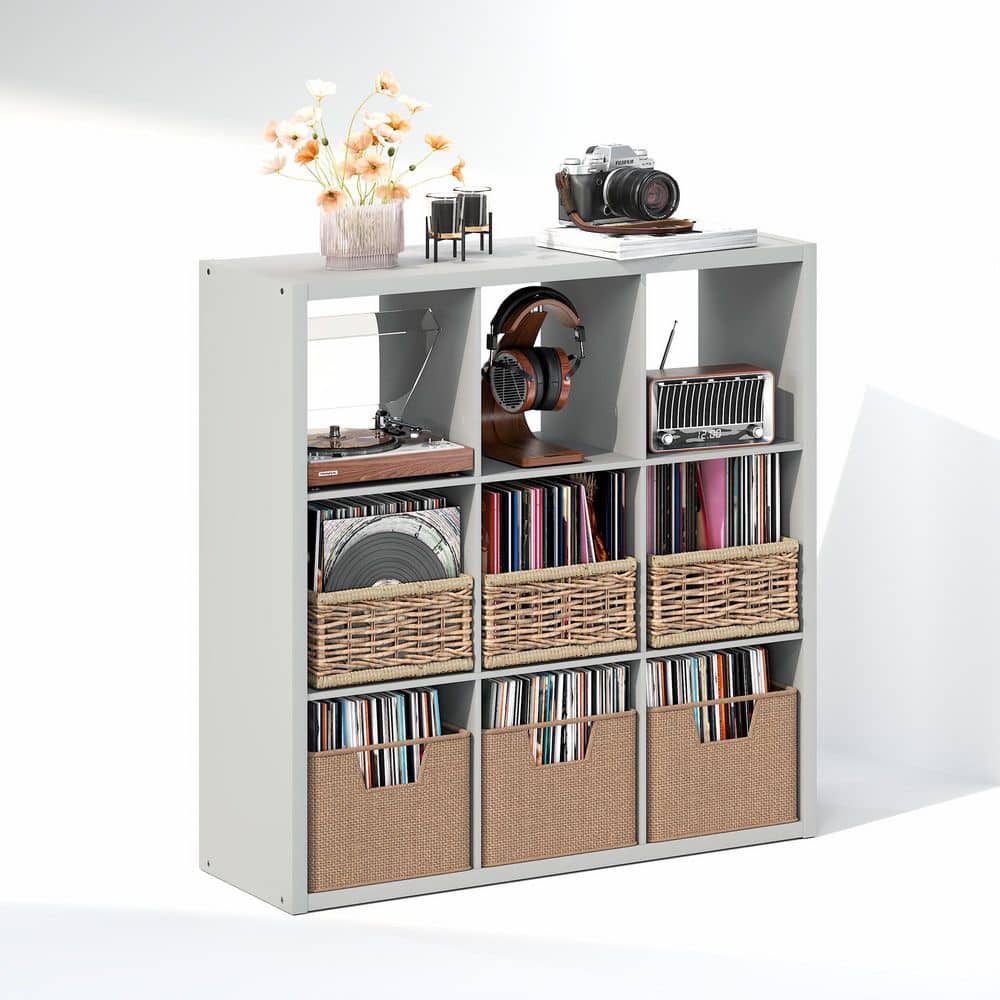 Cubicle Light Grey 9-Cube Media Storage Shelf with 1.2 Extra Thick Vinyl Record Storage
