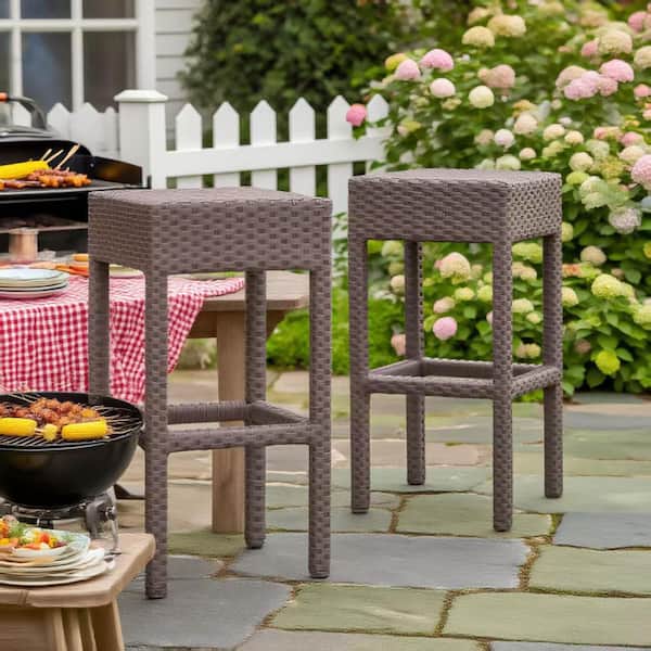 ECOCHIC SPACES INC Outdoor PE Rattan Wicker Backless Barstools-Set
