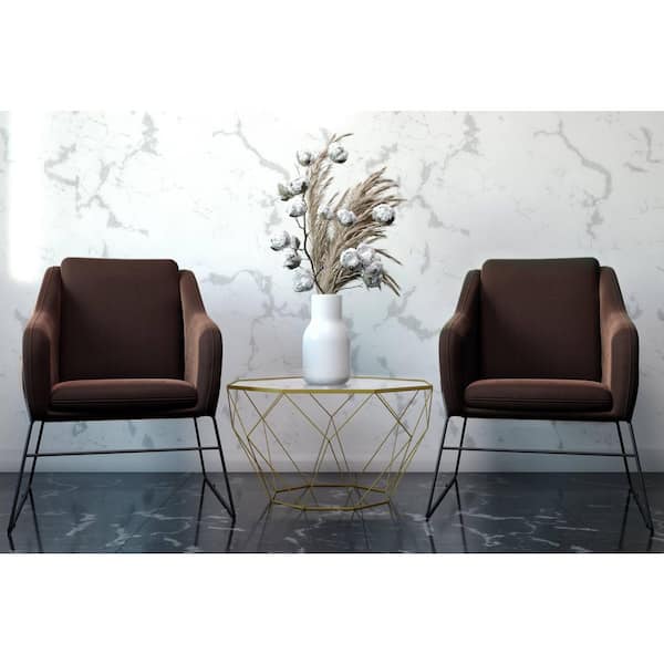 Harmony 26 in. Mid-Century Modern Coffee Brown Velvet Arm Chair with Metal Sled Base