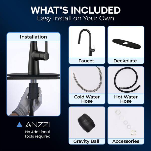 ANZZI Modern Matte Black 7 in. H Pull-Down Kitchen Faucet with 360
