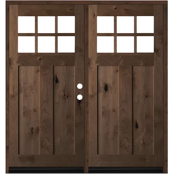 Krosswood Doors 64 in. x 80 in. Knotty Alder Left-Hand/Inswing Double 6-Lite Clear Glass Provincial Stain Solid Wood Prehung Front Door
