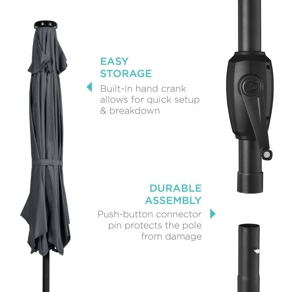 Slate 7.5ft Outdoor Solar Patio Umbrella with LED Lights and Steel Frame