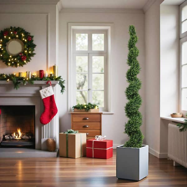 7 ft. Outdoor Artificial Evergreen Two-Tone Spiral-Shaped Potted