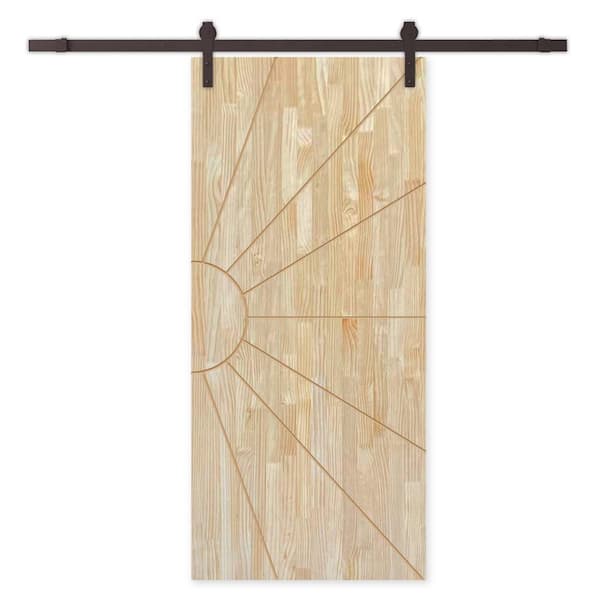 CALHOME 30 in. x 80 in. Natural Pine Wood Unfinished Interior Sliding Barn Door with Hardware Kit