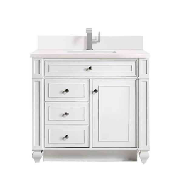 James Martin Vanities Bristol 36.0 in. W x 23.5 in. D x 34.0 in. H Bathroom Vanity in Bright White with White Zeus Silestone Quartz Top