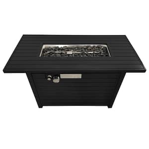 25 in. H x 54 in. W Propane Outdoor Patio Stainless Steel Push Button Fire Pit Table with Nylon Protective Cover, Black