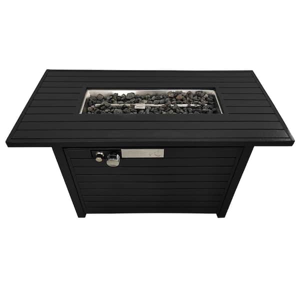 Tunearary 25 in. H x 54 in. W Propane Outdoor Patio Stainless Steel Push Button Fire Pit Table with Nylon Protective Cover, Black