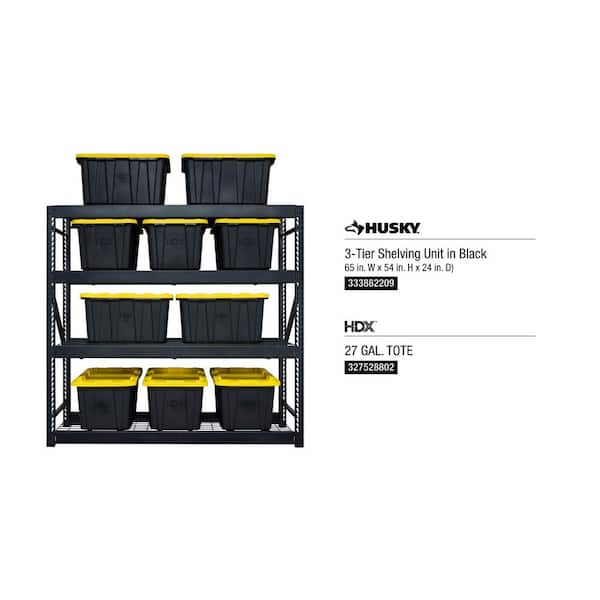 77 in. W 4-Shelf Black Metal Shelving Unit, 27 Gal. Black and