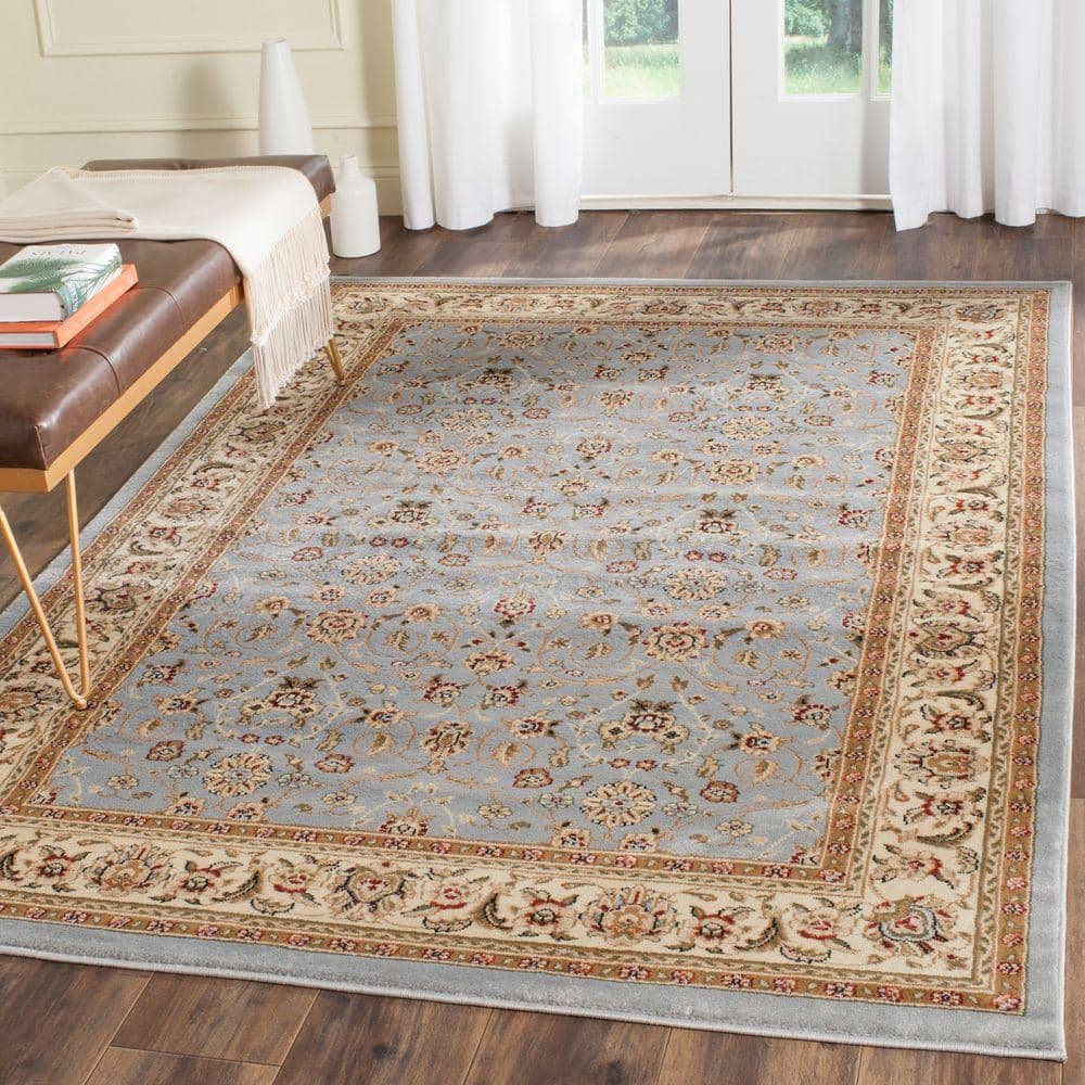 Blue Floral Motif Synthetic 8' x 10' Area Rug