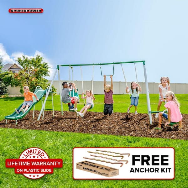 SPORTSPOWER Live Oak Metal Swing Set with Trapeze, Glider
