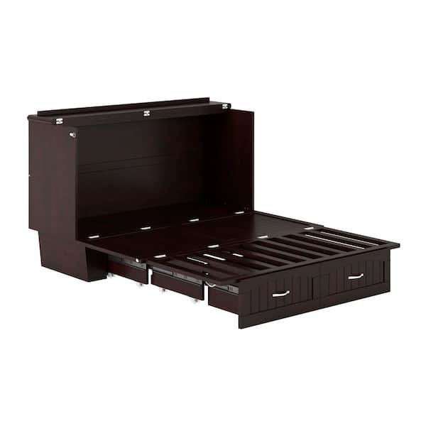 AFI Marina Espresso Brown Solid Wood Frame Queen Murphy Bed Chest with Built-in Charging Station and Storage Drawer