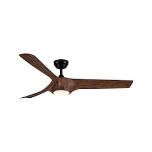 56 in. Smart Indoor Brown Low Profile Standard Ceiling Fan with 18-Watt LED Lights Remote Control