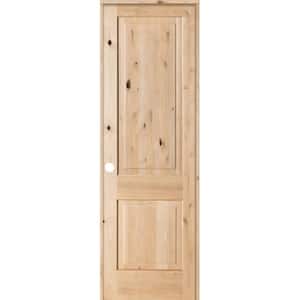 30 in. x 96 in. Rustic Knotty Alder 2 Panel Square Top Solid Wood Right-Hand Single Prehung Interior Door