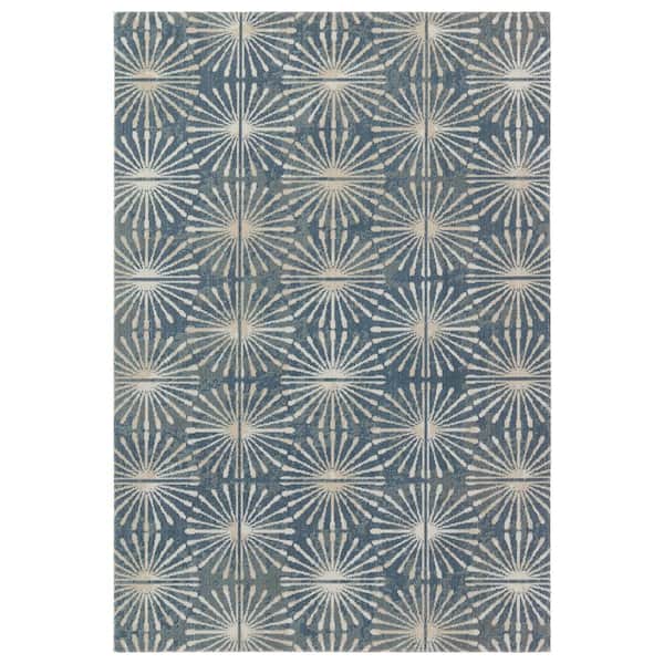 Calvary 3 ft. x 10 ft. Blue/Cream Geometric Indoor/Outdoor Runner Area Rug