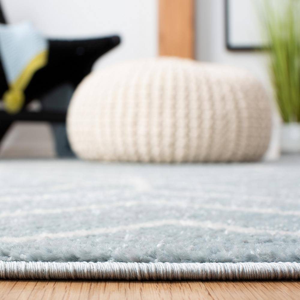Ivory and Blue Geometric Square Synthetic Rug - 4' Hand-Knotted